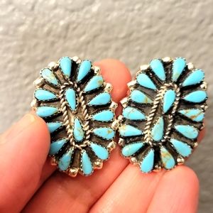 Vintage Sterling Silver Petite Point Turquoise Earrings